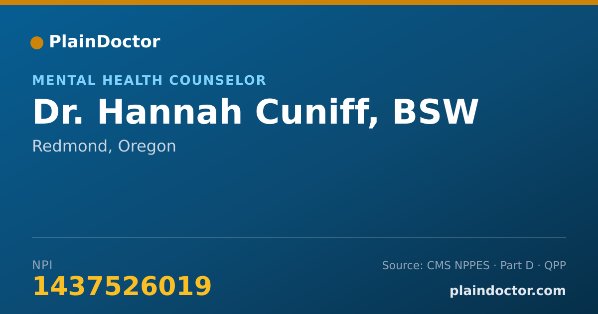 Shareable card for Hannah Cuniff, BSW - Mental Health Counselor, Redmond, OR