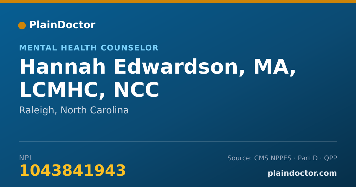 Shareable card for Hannah Edwardson, MA, LCMHC, NCC - Mental Health Counselor, Raleigh, NC