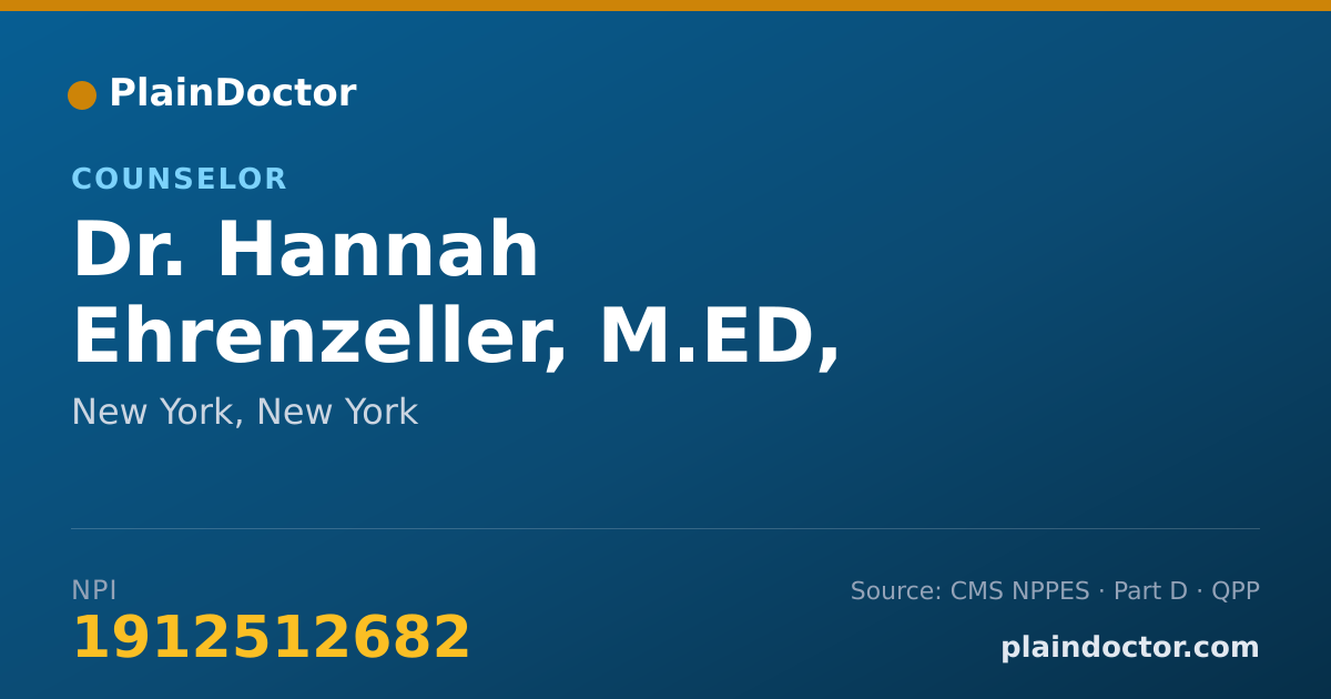 Shareable card for Hannah Ehrenzeller, M.ED, LPC, NCC - Counselor, New York, NY