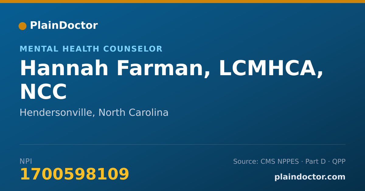 Shareable card for Hannah Farman, LCMHCA, NCC - Mental Health Counselor, Hendersonville, NC