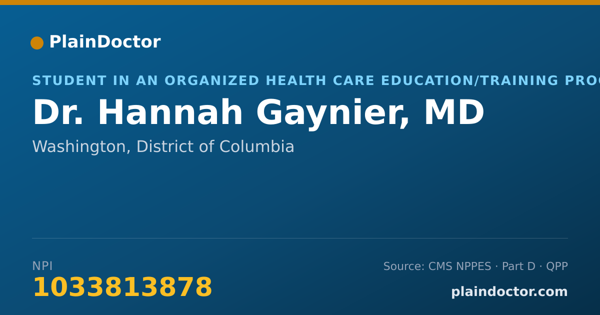 Shareable card for Hannah Gaynier, MD - Student in an Organized Health Care Education/Training Program, Washington, DC