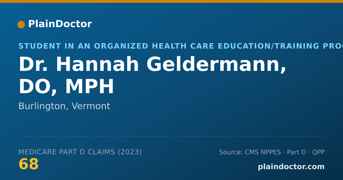 Shareable card for Hannah Geldermann, DO, MPH - Student in an Organized Health Care Education/Training Program, Burlington, VT