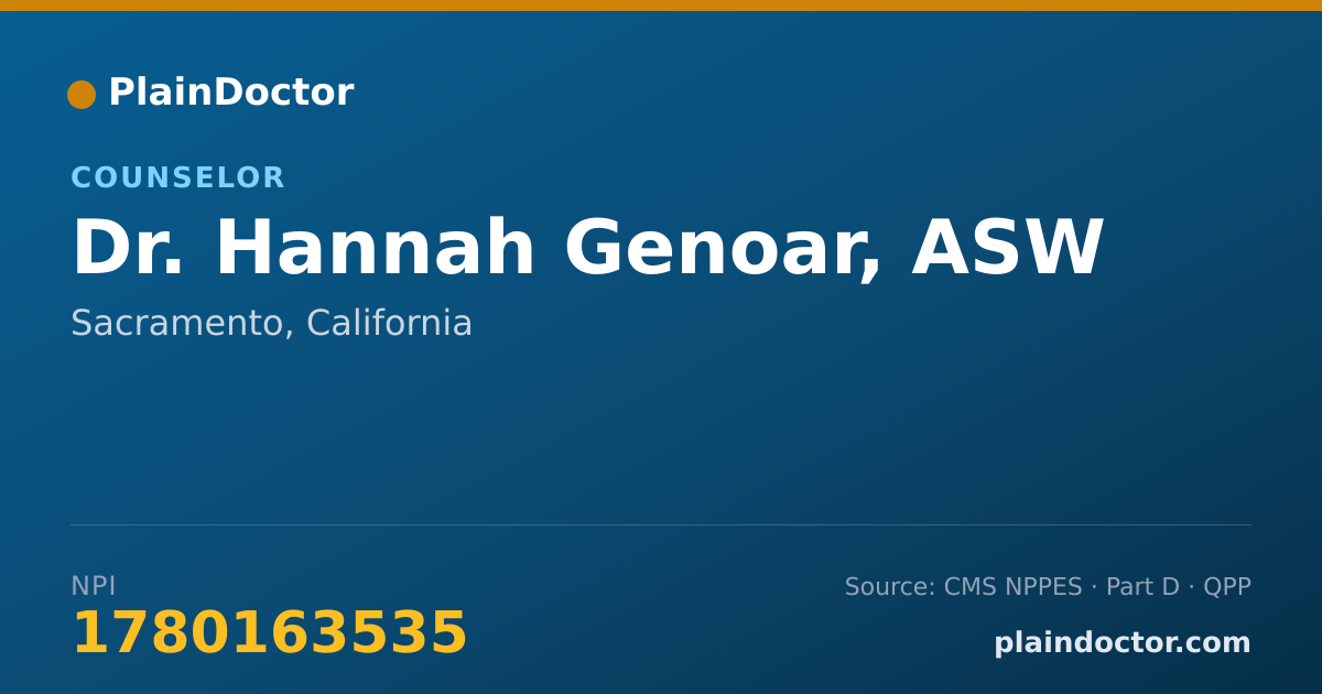 Shareable card for Hannah Genoar, ASW - Counselor, Sacramento, CA