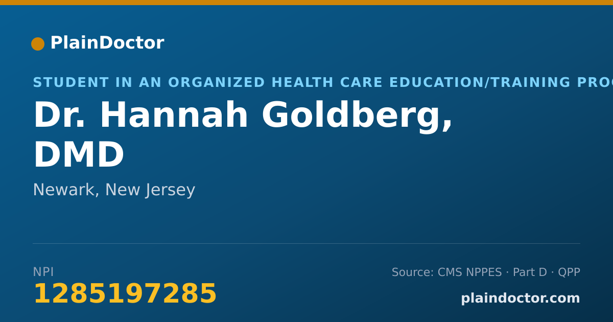 Shareable card for Hannah Goldberg, DMD - Student in an Organized Health Care Education/Training Program, Newark, NJ