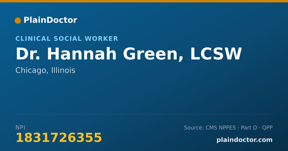 Shareable card for Hannah Green, LCSW - Clinical Social Worker, Chicago, IL