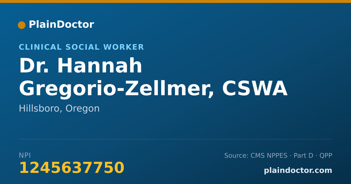 Shareable card for Hannah Gregorio-Zellmer, CSWA - Clinical Social Worker, Hillsboro, OR