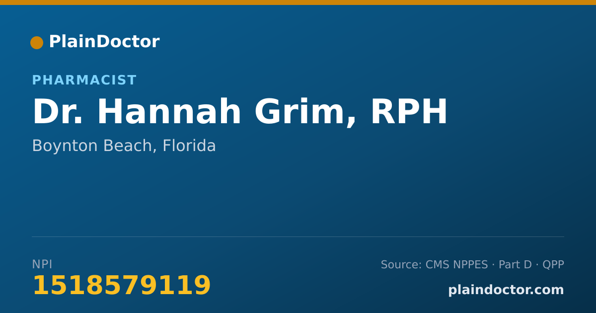 Shareable card for Hannah Grim, RPH - Pharmacist, Boynton Beach, FL