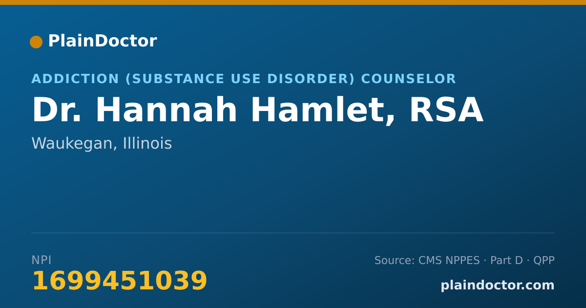Shareable card for Hannah Hamlet, RSA - Addiction (Substance Use Disorder) Counselor, Waukegan, IL