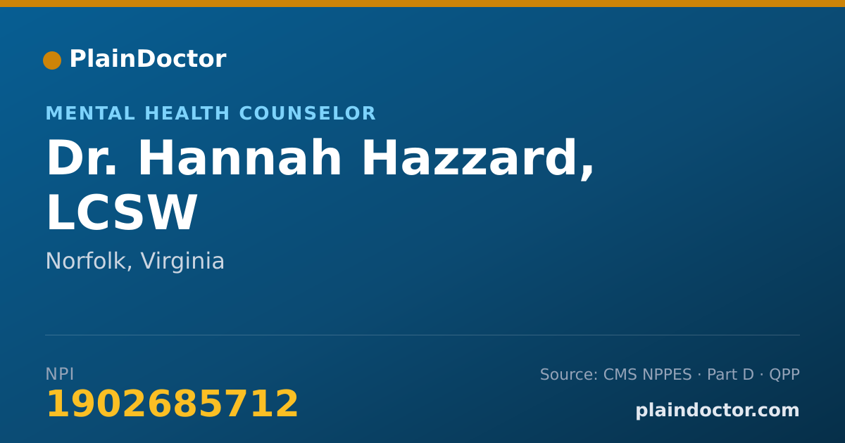 Shareable card for Hannah Hazzard, LCSW - Mental Health Counselor, Norfolk, VA