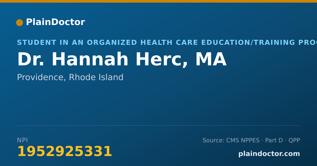Shareable card for Hannah Herc, MA - Student in an Organized Health Care Education/Training Program, Providence, RI