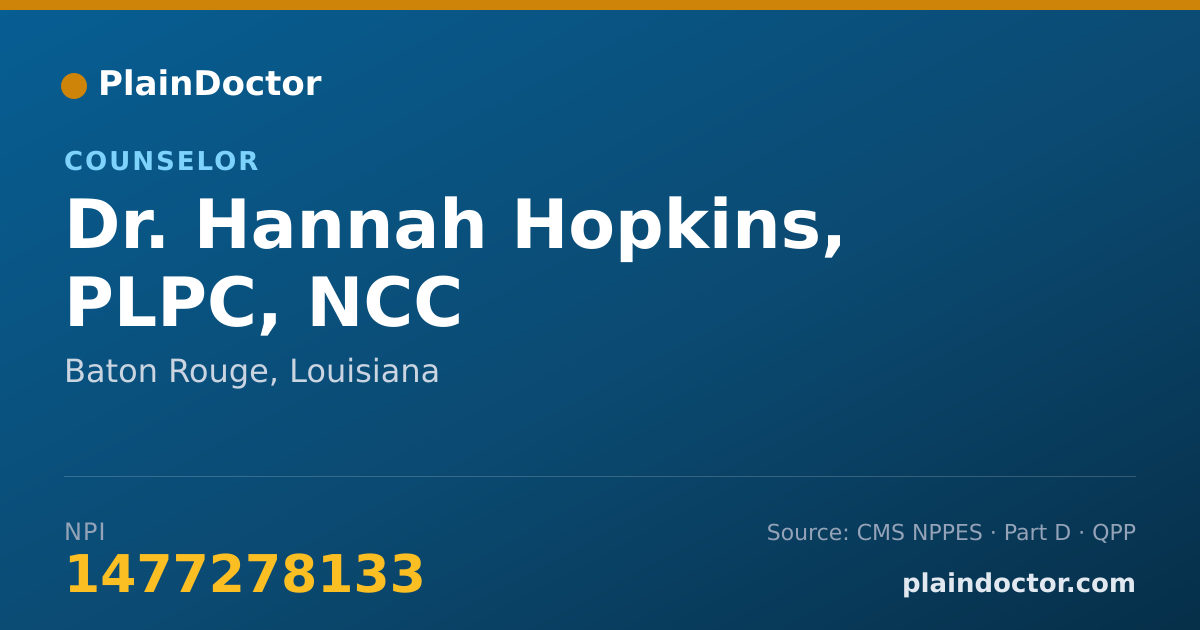 Shareable card for Hannah Hopkins, PLPC, NCC - Counselor, Baton Rouge, LA