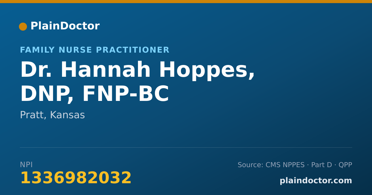 Shareable card for Hannah Hoppes, DNP, FNP-BC - Family Nurse Practitioner, Pratt, KS