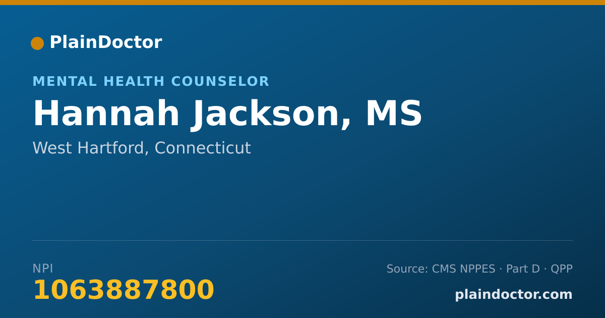 Shareable card for Hannah Jackson, MS - Mental Health Counselor, West Hartford, CT