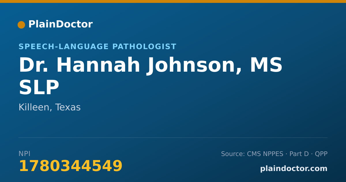 Shareable card for Hannah Johnson, MS SLP - Speech-Language Pathologist, Killeen, TX