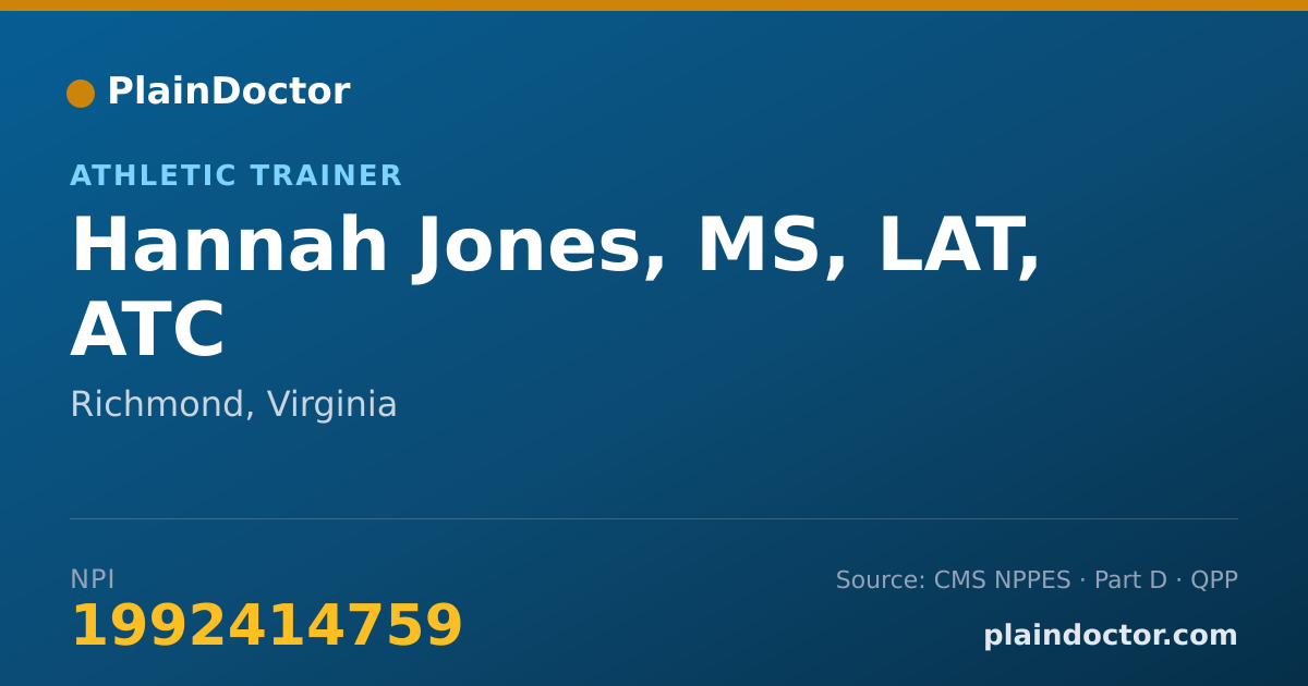 Shareable card for Hannah Jones, MS, LAT, ATC - Athletic Trainer, Richmond, VA