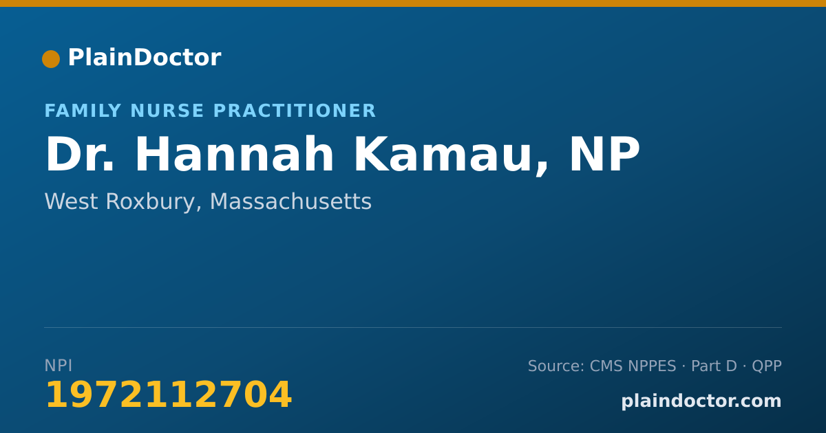 Shareable card for Hannah Kamau, NP - Family Nurse Practitioner, West Roxbury, MA