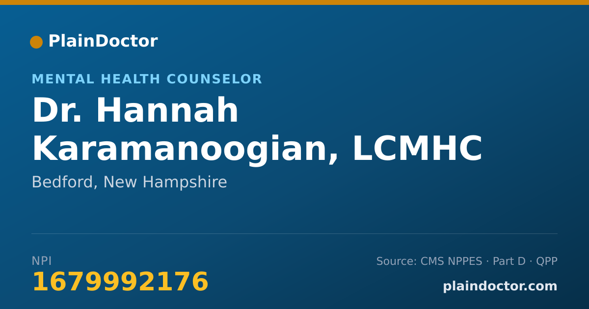 Shareable card for Hannah Karamanoogian, LCMHC - Mental Health Counselor, Bedford, NH