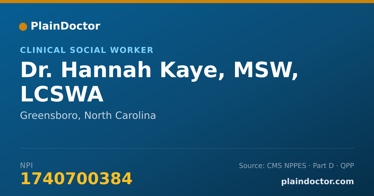 Shareable card for Hannah Kaye, MSW, LCSWA - Clinical Social Worker, Greensboro, NC