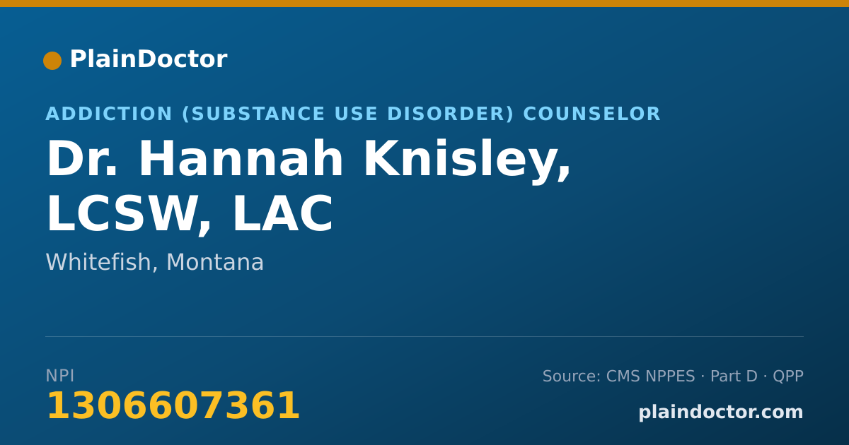 Shareable card for Hannah Knisley, LCSW, LAC - Addiction (Substance Use Disorder) Counselor, Whitefish, MT