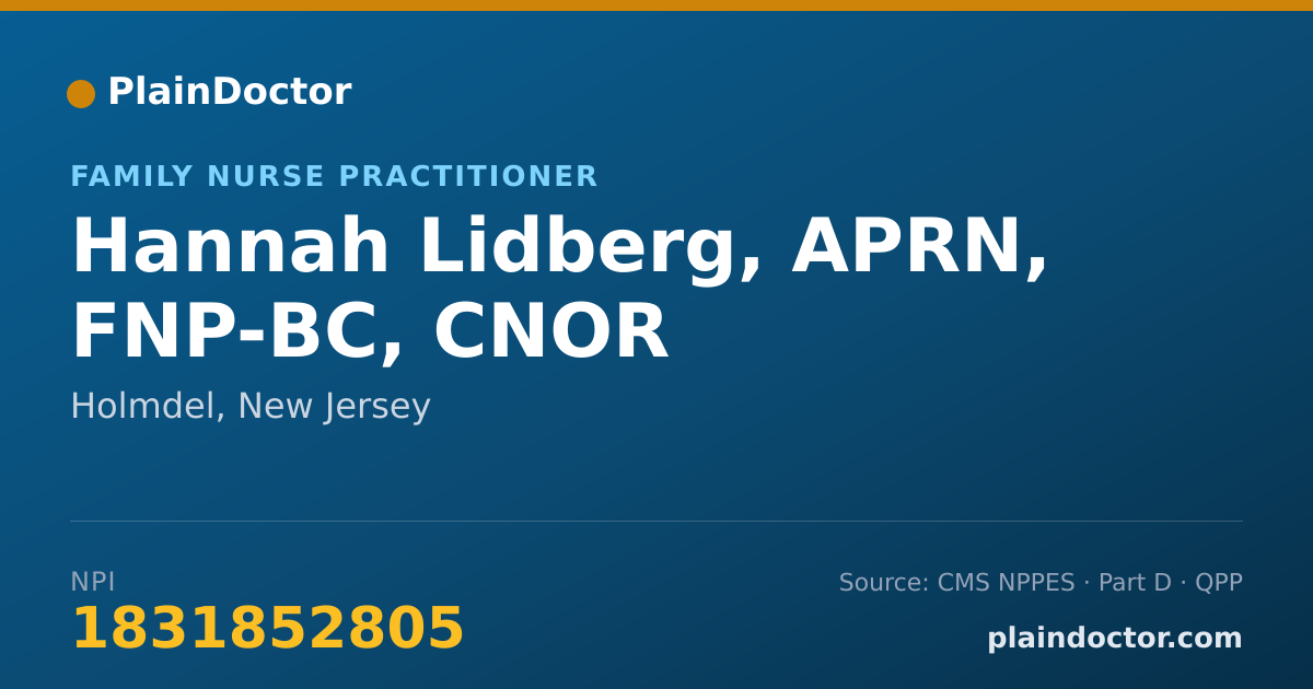 Shareable card for Hannah Lidberg, APRN, FNP-BC, CNOR - Family Nurse Practitioner, Holmdel, NJ