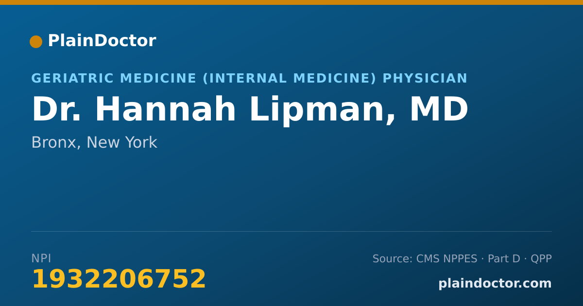 Shareable card for Hannah Lipman, MD - Geriatric Medicine (Internal Medicine) Physician, Bronx, NY