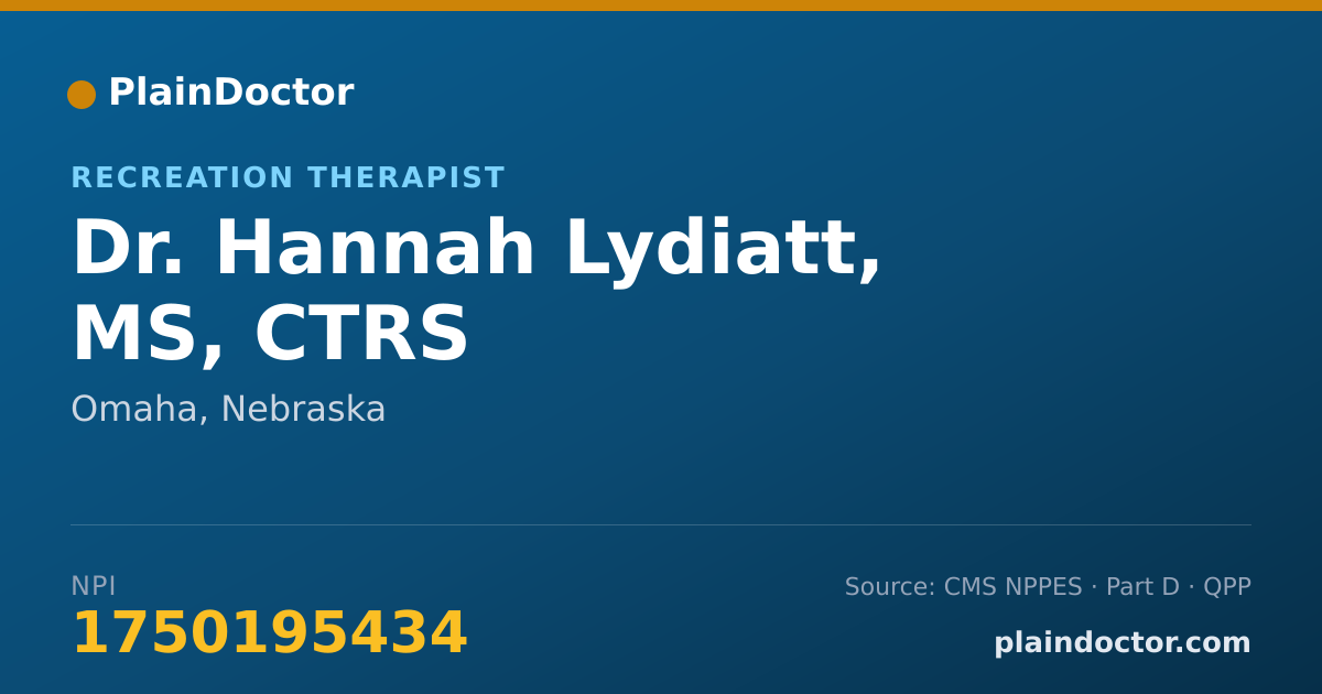 Shareable card for Hannah Lydiatt, MS, CTRS - Recreation Therapist, Omaha, NE