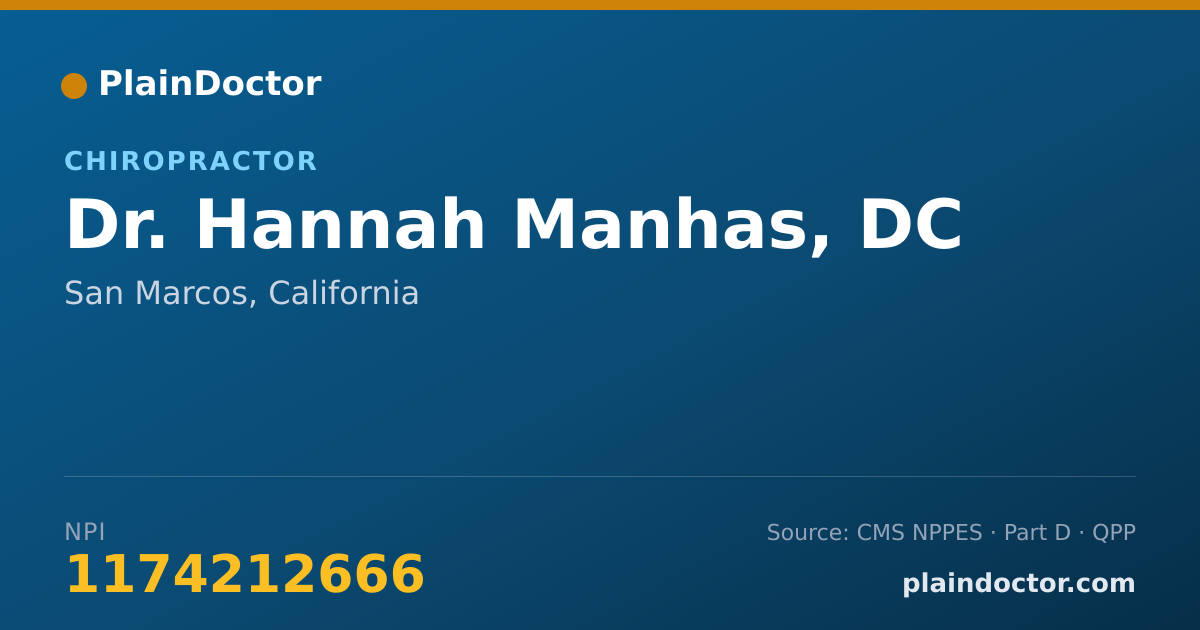 Shareable card for Hannah Manhas, DC - Chiropractor, San Marcos, CA