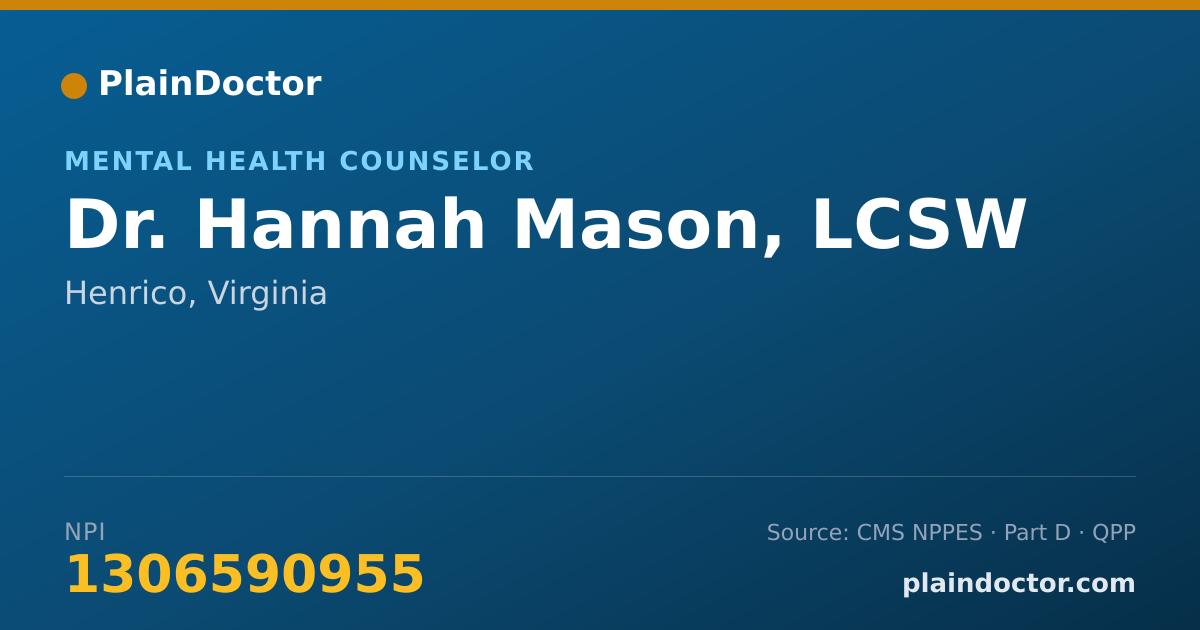 Shareable card for Hannah Mason, LCSW - Mental Health Counselor, Henrico, VA