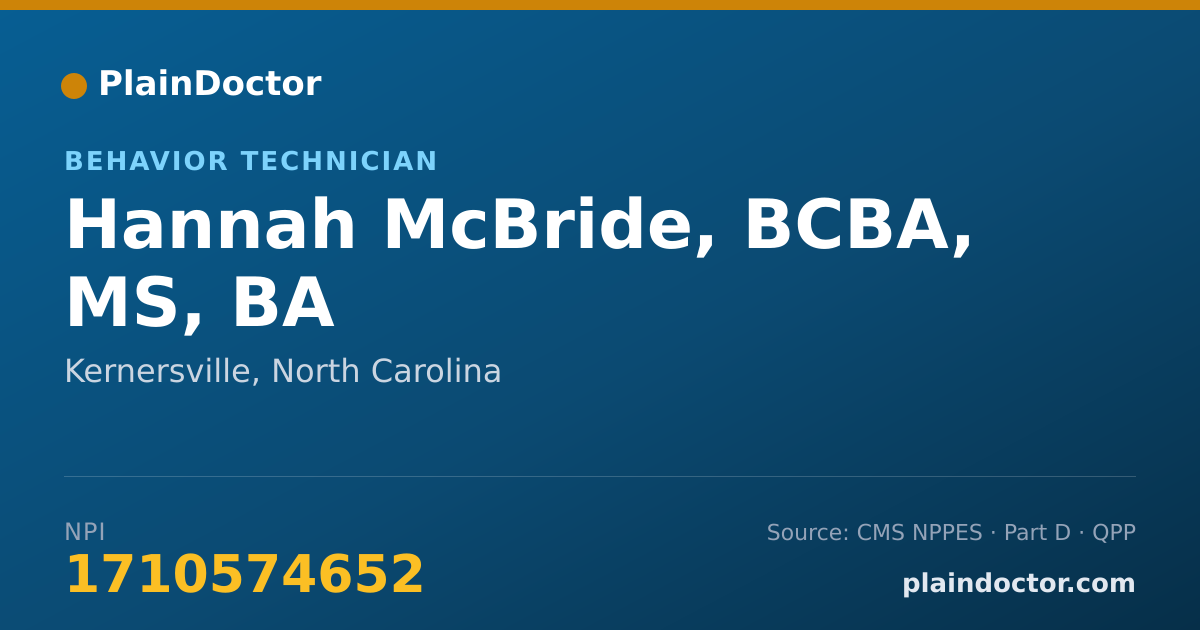Shareable card for Hannah McBride, BCBA, MS, BA - Behavior Technician, Kernersville, NC