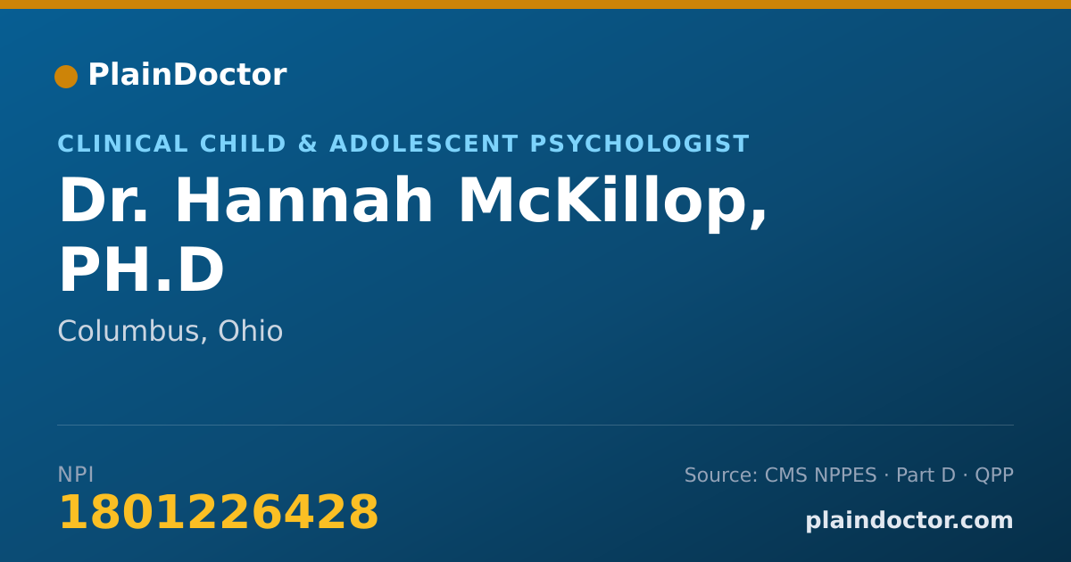 Shareable card for Hannah McKillop, PH.D - Clinical Child & Adolescent Psychologist, Columbus, OH