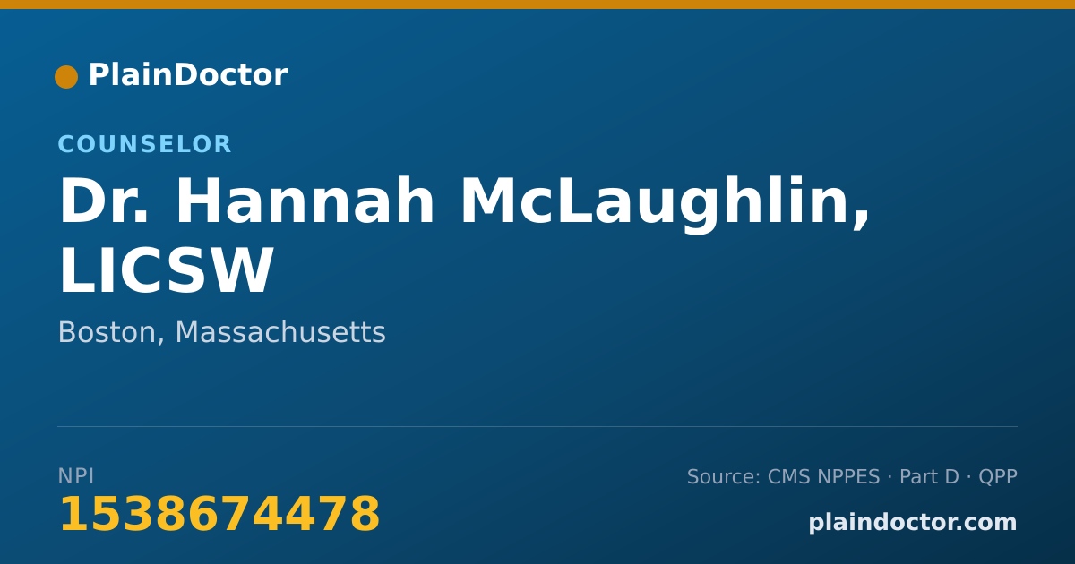 Shareable card for Hannah McLaughlin, LICSW - Counselor, Boston, MA