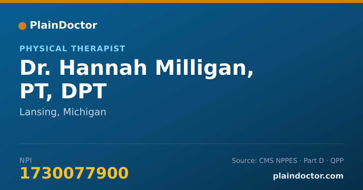 Shareable card for Hannah Milligan, PT, DPT - Physical Therapist, Lansing, MI