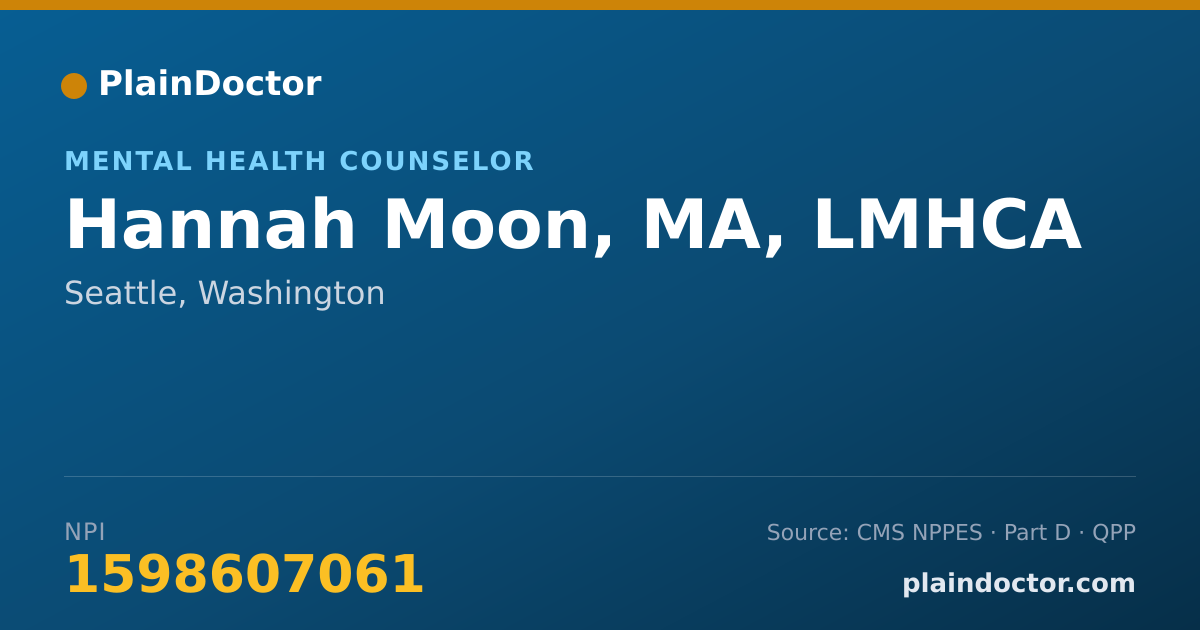 Shareable card for Hannah Moon, MA, LMHCA - Mental Health Counselor, Seattle, WA