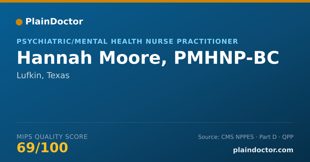 Shareable card for Hannah Moore, PMHNP-BC - Psychiatric/Mental Health Nurse Practitioner, Lufkin, TX