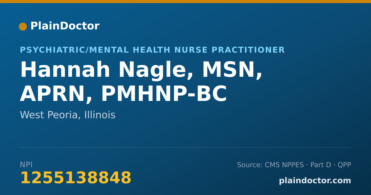 Shareable card for Hannah Nagle, MSN, APRN, PMHNP-BC - Psychiatric/Mental Health Nurse Practitioner, West Peoria, IL