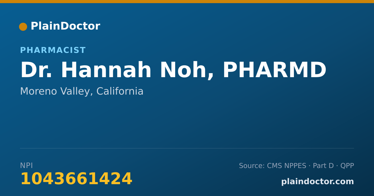 Shareable card for Hannah Noh, PHARMD - Pharmacist, Moreno Valley, CA