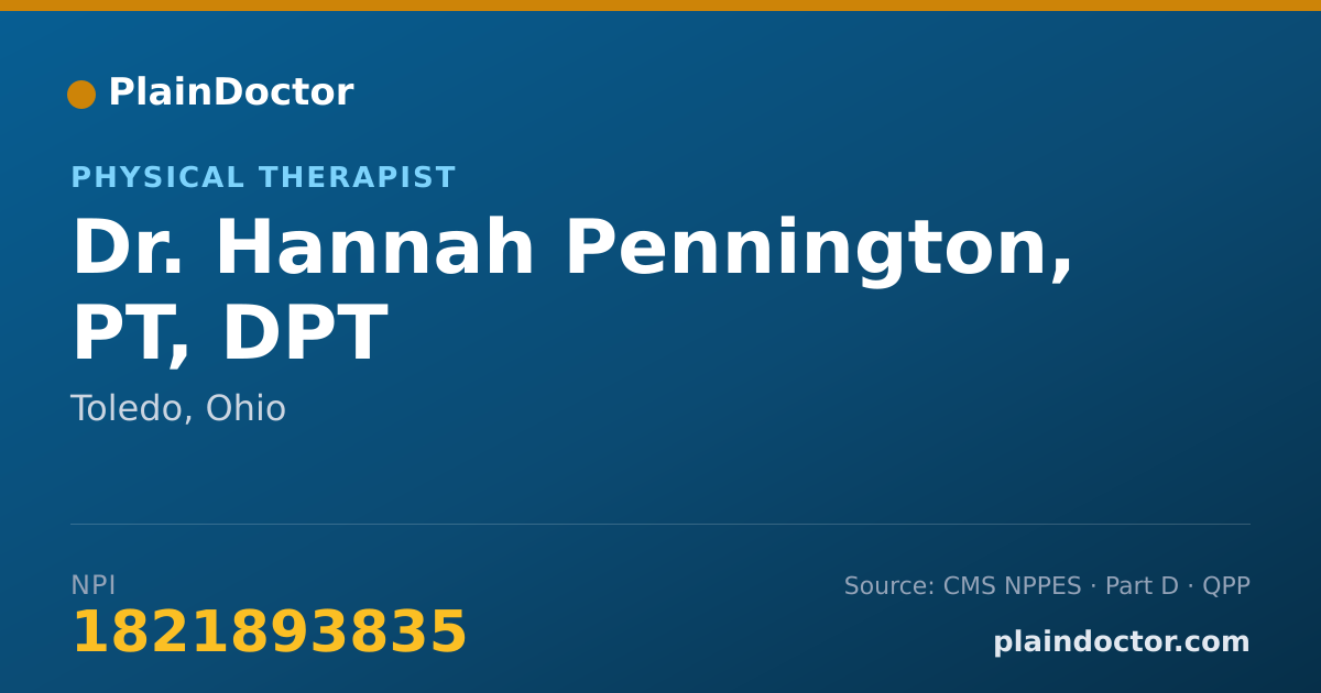 Shareable card for Hannah Pennington, PT, DPT - Physical Therapist, Toledo, OH