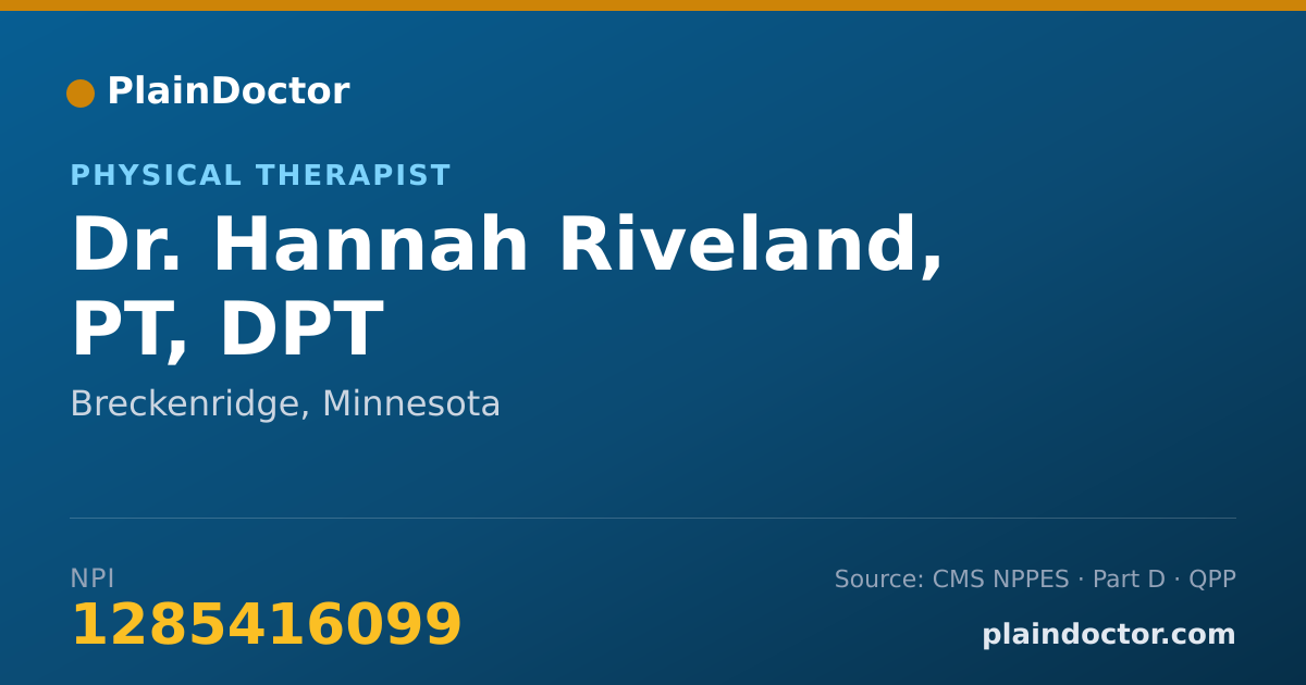 Shareable card for Hannah Riveland, PT, DPT - Physical Therapist, Breckenridge, MN
