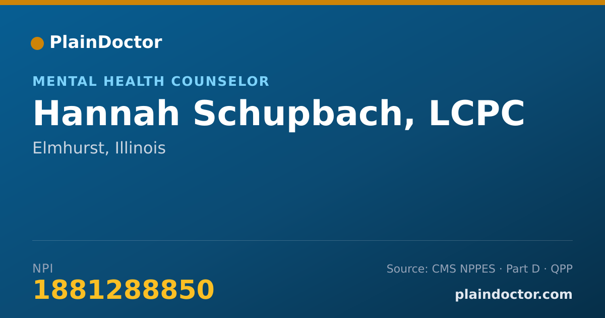 Shareable card for Hannah Schupbach, LCPC - Mental Health Counselor, Elmhurst, IL