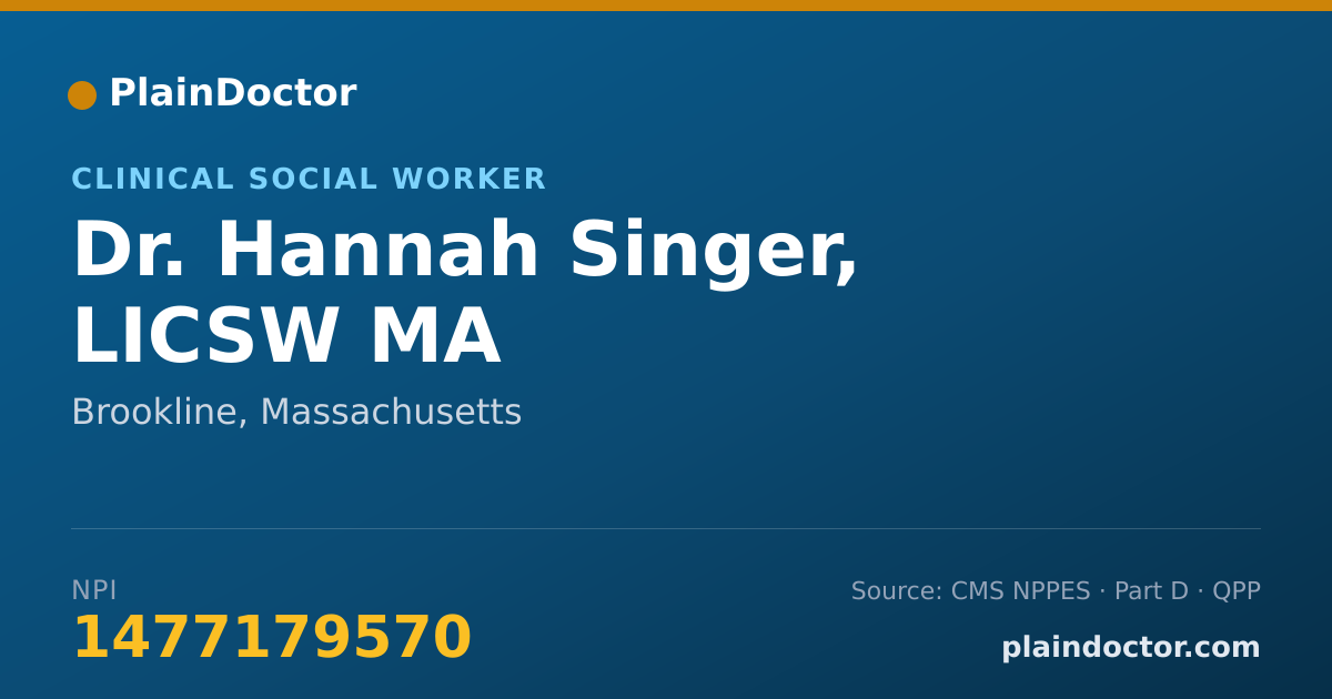 Shareable card for Hannah Singer, LICSW MA - Clinical Social Worker, Brookline, MA