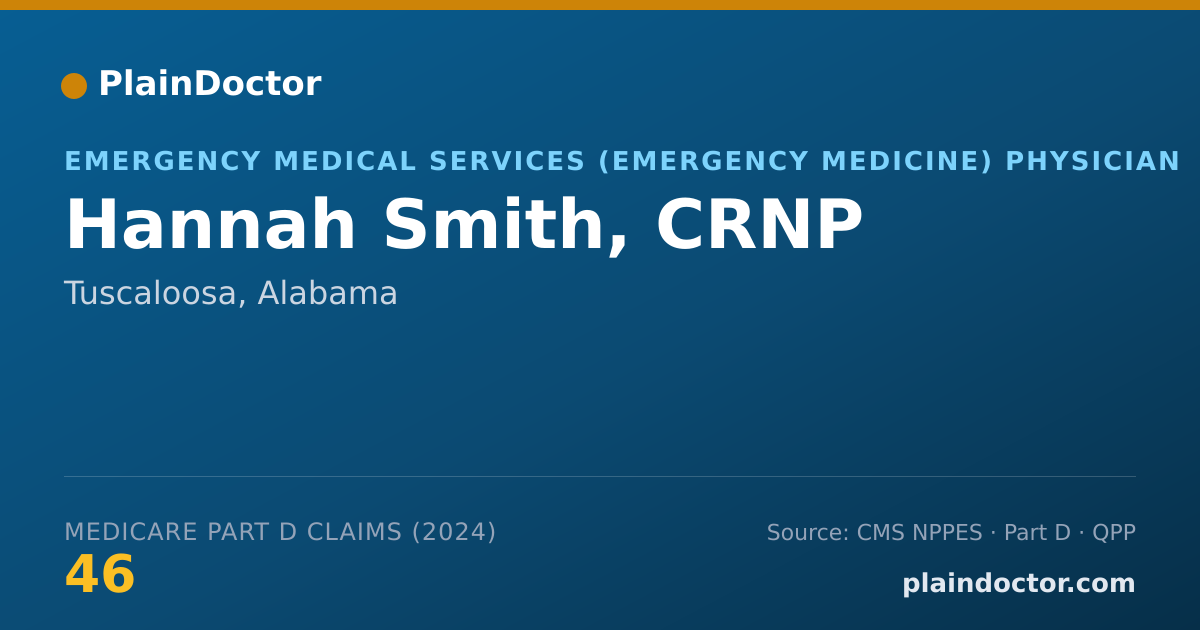 Shareable card for Hannah Smith, CRNP - Emergency Medical Services (Emergency Medicine) Physician, Tuscaloosa, AL