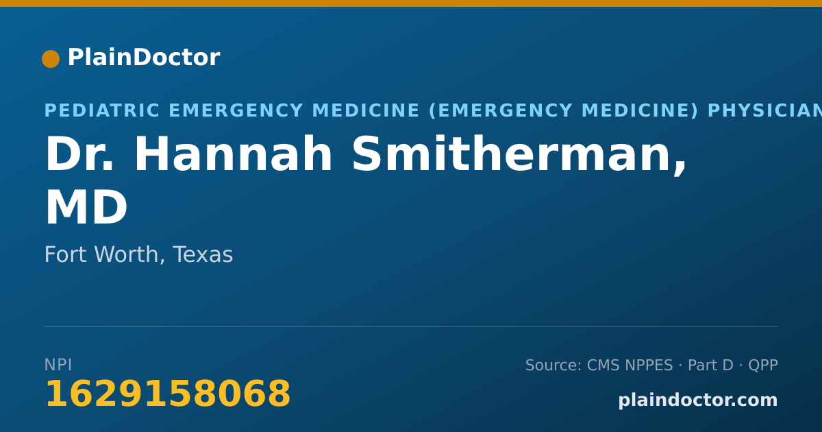 Shareable card for Hannah Smitherman, MD - Pediatric Emergency Medicine (Emergency Medicine) Physician, Fort Worth, TX