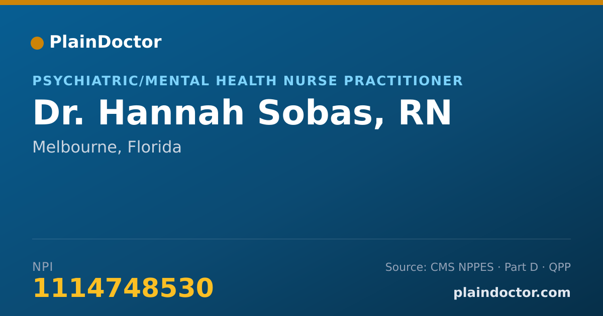 Shareable card for Hannah Sobas, RN - Psychiatric/Mental Health Nurse Practitioner, Melbourne, FL