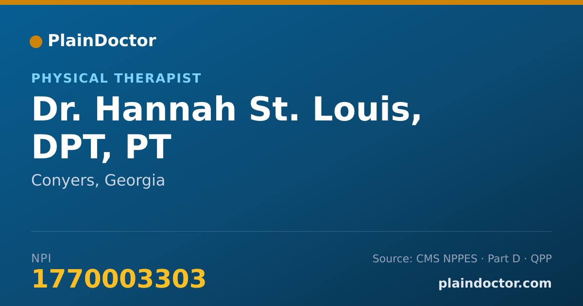 Shareable card for Hannah St. Louis, DPT, PT - Physical Therapist, Conyers, GA