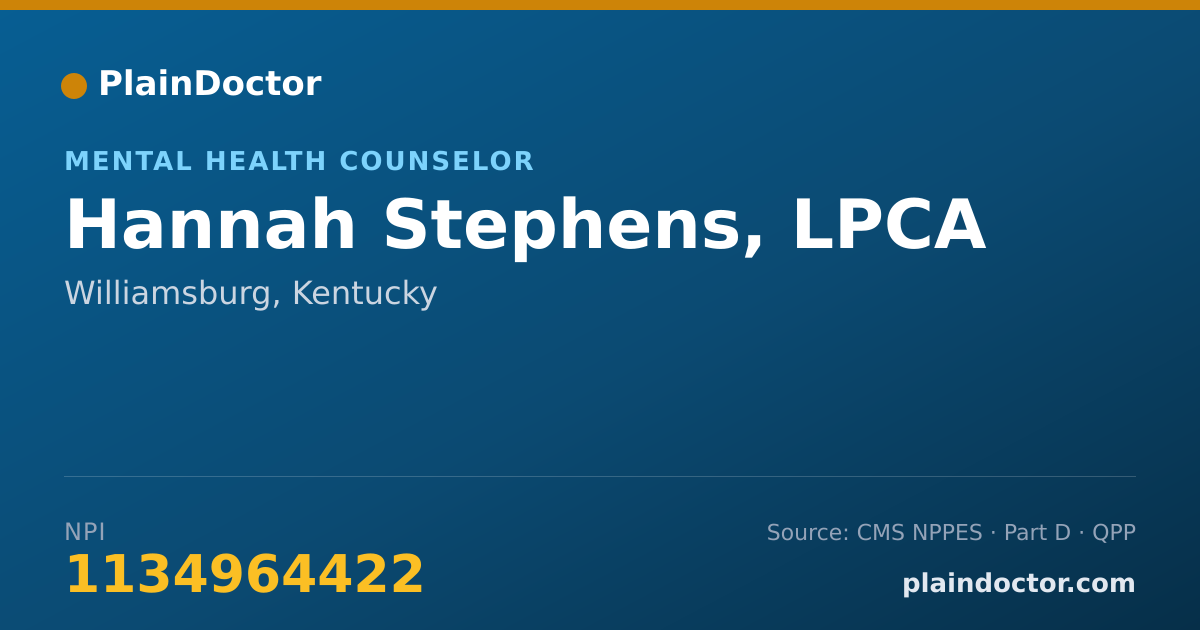 Shareable card for Hannah Stephens, LPCA - Mental Health Counselor, Williamsburg, KY