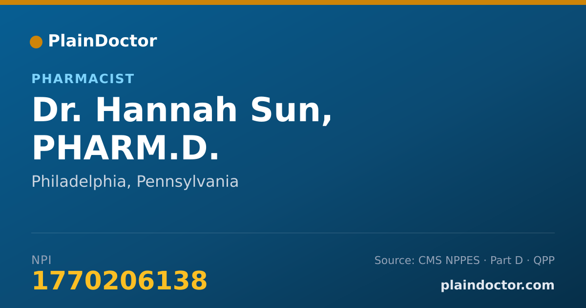Shareable card for Hannah Sun, PHARM.D. - Pharmacist, Philadelphia, PA