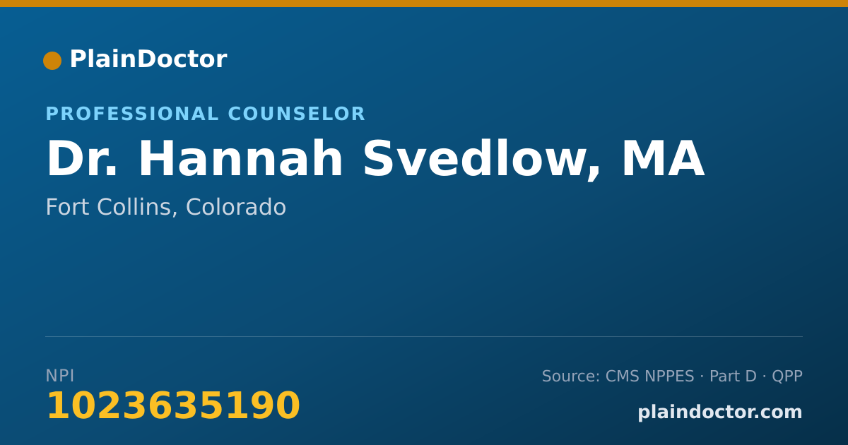 Shareable card for Hannah Svedlow, MA - Professional Counselor, Fort Collins, CO