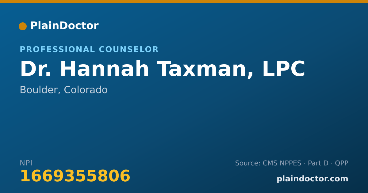 Shareable card for Hannah Taxman, LPC - Professional Counselor, Boulder, CO