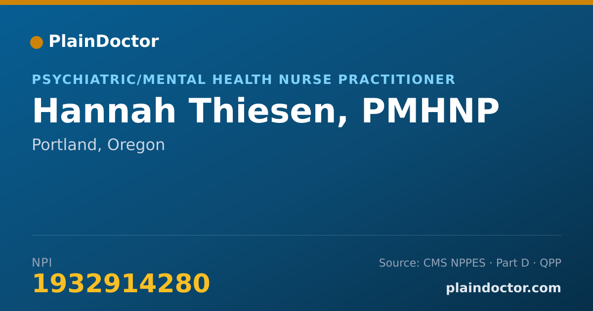 Shareable card for Hannah Thiesen, PMHNP - Psychiatric/Mental Health Nurse Practitioner, Portland, OR