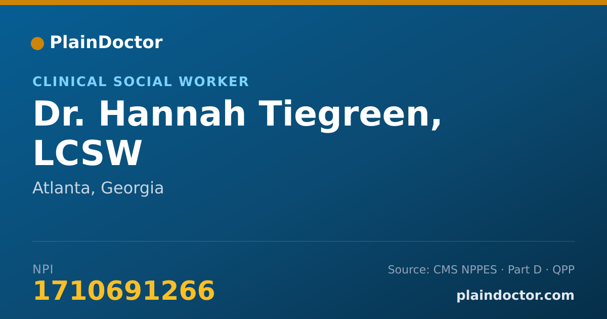 Shareable card for Hannah Tiegreen, LCSW - Clinical Social Worker, Atlanta, GA